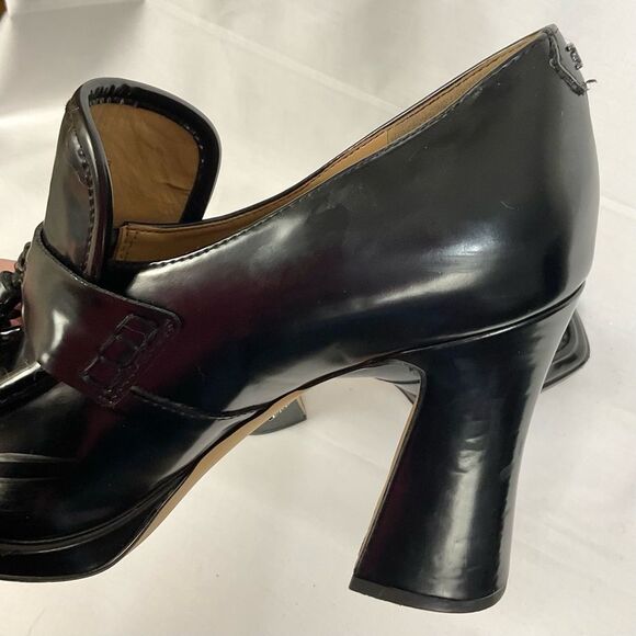 Sam Edelman Jed Loafer Black Faux Leather Block Heels Sz 11 Tassel Accents - Picture 10 of 15